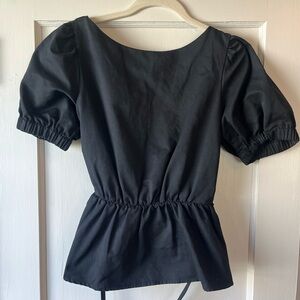 STAUD Black Puff Sleeve Peplum open back Blouse